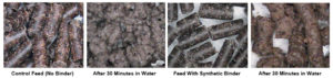 Water stability, texture of shrimp feeds formulated with natural, synthetic binders
